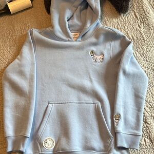 Kids Light Blue Hooded Sweatshirt with Embroidered Dog Accent